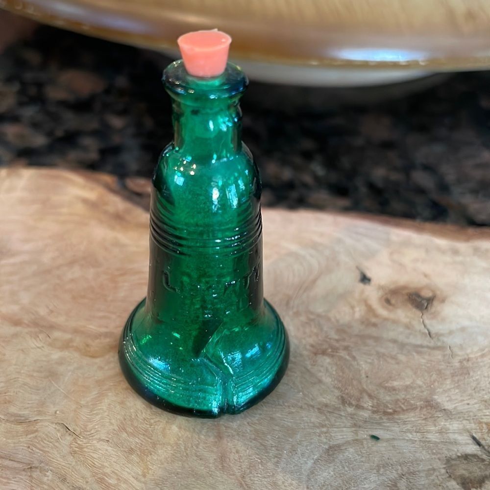 Vintage Green Glass Miniature Liberty Bell